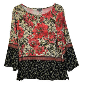 The Limited Collection Long Top Women Medium Black Floral Stretch Long Sleeves